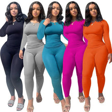 Load image into Gallery viewer, Znaiml Casual Solid Knit Tracksuit Two Piece Set Women Sportwear Long Sleeve Top and Legging Suit Elastic Jogger Fitness Outfits - Shop &amp; Buy
