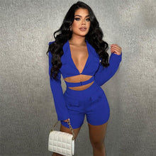 Load image into Gallery viewer, Znaiml Elegant Shorts Long Sleeve Hollow Out Bodycon Playsuit Blazer Style Rompers for Womens Jumpsuit One Pieces Club Outfits - Shop &amp; Buy
