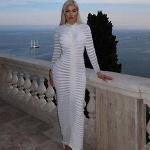 Load image into Gallery viewer, Znaiml Elegant Stretchy Party Club Striped Knitting Long Sleeve Bodycon Maxi Dresses for Women Autumn Sexy Birthday Prom Outfits - Shop &amp; Buy
