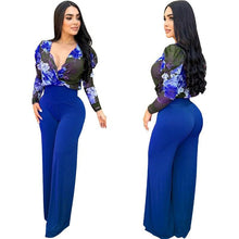 Load image into Gallery viewer, Znaiml Elegant Wide Leg Pants Romper Long Sleeve V-neck Party Club Overalls for Women Floral Print Patchwork Birthday Jumpsuit - Shop &amp; Buy
