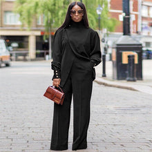 Load image into Gallery viewer, Znaiml Fall Winter Split Irregular Long Sleeve Top and Wide Leg Pants Two Piece Set for Women Elegant Streetwear Club Outfits - Shop &amp; Buy

