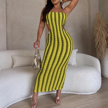 Load image into Gallery viewer, Znaiml Hollow Out Body-shaping Stretchy Slim Evening Party Long Robes for Women Elegant Tube Striped Strapless Maxi Dresses - Shop &amp; Buy
