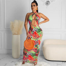 Load image into Gallery viewer, Znaiml Leaf Tropical Print Beach Halter Backless Off Shoulder Maxi Dress Women Birthday Party Club Night Bodycon Long Vestidos - Shop &amp; Buy
