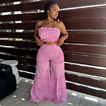 Load image into Gallery viewer, Znaiml Ruffles Strapless Crop Top and Wide Leg Pants Ruched 2 Piece Set for Women Clothing Night Club Outfits - Shop &amp; Buy
