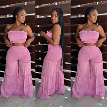 Load image into Gallery viewer, Znaiml Ruffles Strapless Crop Top and Wide Leg Pants Ruched 2 Piece Set for Women Clothing Night Club Outfits - Shop &amp; Buy
