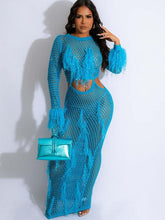Load image into Gallery viewer, Znaiml See Through Hollow Out Flare Sleeve Bodycon Maxi Dress for Women Crochet Sequins Tassel Beach Party Night Club Outfit - Shop &amp; Buy
