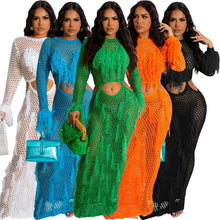 Load image into Gallery viewer, Znaiml See Through Hollow Out Flare Sleeve Bodycon Maxi Dress for Women Crochet Sequins Tassel Beach Party Night Club Outfit - Shop &amp; Buy
