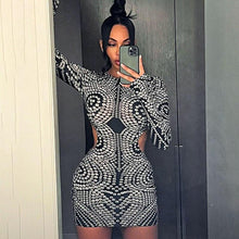 Load image into Gallery viewer, Znaiml Sexy Fall Sheath Slim Elastic Print Party Night Club Birthday Dress Women&#39;s Hollow Out Long Sleeve Bodycon Mini Vestidos - Shop &amp; Buy

