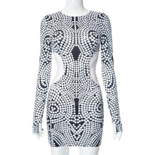 Load image into Gallery viewer, Znaiml Sexy Fall Sheath Slim Elastic Print Party Night Club Birthday Dress Women&#39;s Hollow Out Long Sleeve Bodycon Mini Vestidos - Shop &amp; Buy
