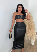 Load image into Gallery viewer, Znaiml Sexy PU Faux Leather Two Piece Set Women Strapless Crop Top and Double Zipper Long Skirt Rave Night Club Birthday Outfit - Shop &amp; Buy
