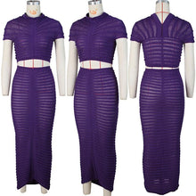 Load image into Gallery viewer, Znaiml Sexy See Through Crop Top and Long Skirt 2 Piece Set Women&#39;s Elegant Knitted Striped Evening Night Club Birthday Outfits - Shop &amp; Buy
