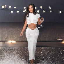 Load image into Gallery viewer, Znaiml Sexy See Through Crop Top and Long Skirt 2 Piece Set Women&#39;s Elegant Knitted Striped Evening Night Club Birthday Outfits - Shop &amp; Buy
