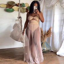 Load image into Gallery viewer, Znaiml Sexy Strapless Bodysuit Top and Mesh See Through Pleated Dress Sets Women Skirt 2 Piece Party Nightclub Birthday Outfits - Shop &amp; Buy
