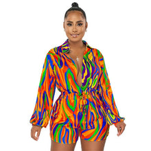 Load image into Gallery viewer, Znaiml Sexy Tie Dye Print Long Sleeve Shirt Romper Playsuit for Women y2k Jumpsuit One Pieces Shorts Party Night Club Outfits - Shop &amp; Buy
