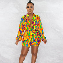 Load image into Gallery viewer, Znaiml Sexy Tie Dye Print Long Sleeve Shirt Romper Playsuit for Women y2k Jumpsuit One Pieces Shorts Party Night Club Outfits - Shop &amp; Buy
