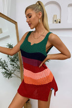 Load image into Gallery viewer, Color Block Notched Neck Slit Sweater Dress