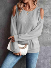 Load image into Gallery viewer, Round Neck Cold-Shoulder Waffle-Knit Top