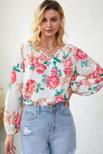 Load image into Gallery viewer, Floral Notched Neck Long Sleeve Blouse - Shop &amp; Buy