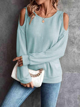 Load image into Gallery viewer, Round Neck Cold-Shoulder Waffle-Knit Top