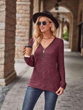 Load image into Gallery viewer, Half-Zip V-Neck Long Sleeve Top