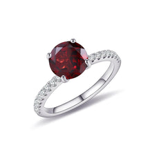 Load image into Gallery viewer, 8mm Round Red Garnet Gemstone Engagement Ring 925 Sterling Silver With Pave CZ Simulated Diamond Ring For Women - Shop &amp; Buy
