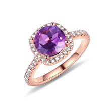 Load image into Gallery viewer, 925 Sterling Silver Dainty Promise Ring February Birthstone 5mm 8mm Round Natural Amethyst Halo Engagement Rings - Shop &amp; Buy
