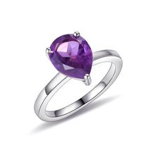 Load image into Gallery viewer, 925 Sterling Silver Pear Shape Amethyst Solitaire Engagement Ring Dainty Wedding Rings Anniversary Promise Gift - Shop &amp; Buy
