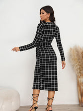 Load image into Gallery viewer, Plaid Long Sleeve Slit Dress