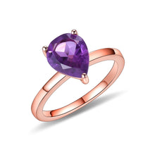 Load image into Gallery viewer, 925 Sterling Silver Pear Shape Amethyst Solitaire Engagement Ring Dainty Wedding Rings Anniversary Promise Gift - Shop &amp; Buy
