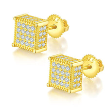 Load image into Gallery viewer, 18K Gold Plated Square 925 Sterling Silver Hip Hop Earrings Iced Out Moissanite  Screw Back Stud Earring For Men
