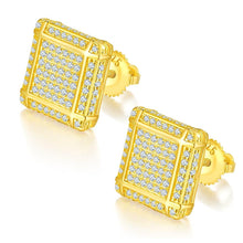 Load image into Gallery viewer, 18K Gold 925 Sterling Silver Iced Out Moissanite Screw Back Square Stud Earring Micropave Hip Hop Jewelry