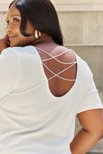 Load image into Gallery viewer, And The Why Pearly White Full Size Criss Cross Pearl Detail Open Back T-Shirt - Shop &amp; Buy
