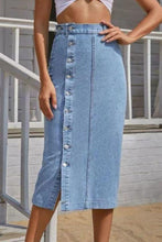 Load image into Gallery viewer, Button Fly Split Denim Skirt - Shop &amp; Buy

