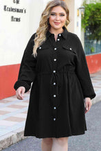 Load image into Gallery viewer, Button Up Collared Neck Drawstring Shirt Dress - Shop &amp; Buy
