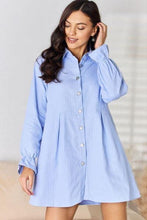 Load image into Gallery viewer, Button Up Collared Neck Flounce Sleeve Denim Dress - Shop &amp; Buy
