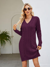 Load image into Gallery viewer, Cable-Knit V-Neck Mini Sweater Dress - Shop &amp; Buy

