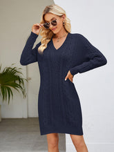 Load image into Gallery viewer, Cable-Knit V-Neck Mini Sweater Dress - Shop &amp; Buy
