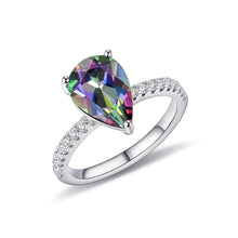 Load image into Gallery viewer, Classic Pear Shape Rainbow Mystic Quartz Gemstone Engagement Rings 925 Sterling Silver Dainty Promise Ring - Shop &amp; Buy
