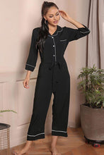 Load image into Gallery viewer, Contrast Belted Lapel Collar Jumpsuit - Shop &amp; Buy
