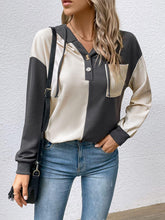 Load image into Gallery viewer, Contrast Color Button-Up Raglan Sleeve Hoodie - Shop &amp; Buy
