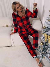 Load image into Gallery viewer, Plaid Zip Front Long Sleeve Hooded Lounge Jumpsuit