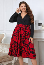 Load image into Gallery viewer, Plus Size Floral Surplice Neck Long Sleeve Dress