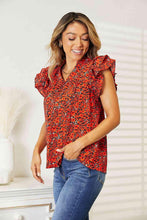 Load image into Gallery viewer, Double Take Floral Flutter Sleeve Notched Neck Blouse - Shop &amp; Buy
