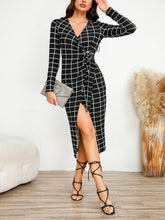 Load image into Gallery viewer, Plaid Long Sleeve Slit Dress