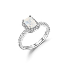 Load image into Gallery viewer, Emerald Cut Milky Blue Moonstone Engagement Ring Halo Solitaire Wedding Ring Bridal Rings Birthstone Jewelry - Shop &amp; Buy
