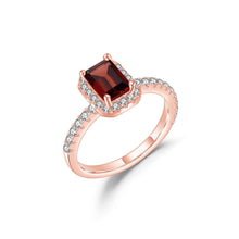 Load image into Gallery viewer, Emerald Cut Red Garnet Engagement Ring Halo Solitaire Wedding Ring Simulated Diamond Art Deco Bridal Ring Set - Shop &amp; Buy
