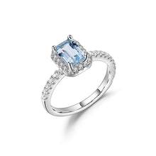 Load image into Gallery viewer, Emerald Cut Sky Blue Topaz Engagement Ring Halo Solitaire Wedding Ring Simulated Diamond Art Deco Bridal Ring Set - Shop &amp; Buy
