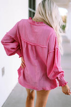 Load image into Gallery viewer, Exposed Seam Buttoned Notched Neck Blouse - Shop &amp; Buy
