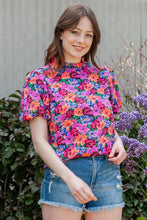 Load image into Gallery viewer, Floral Print Puff Sleeve Round Neck Blouse - Shop &amp; Buy
