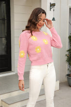 Load image into Gallery viewer, Flower Pattern Round Neck Short Sleeve Pullover Sweater - Shop &amp; Buy
